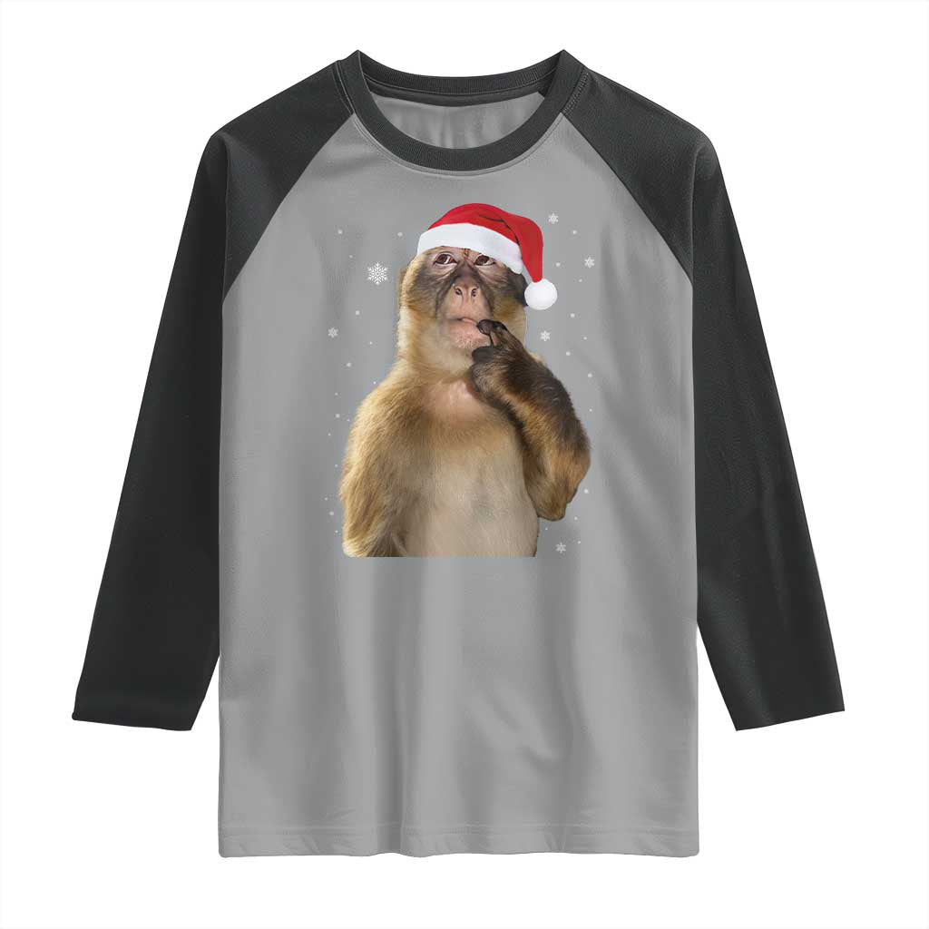 Christmas Thinking Monkey Meme Humor Brainrot Raglan Shirt - Wonder Print Shop