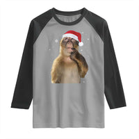 Christmas Thinking Monkey Meme Humor Brainrot Raglan Shirt - Wonder Print Shop