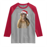 Christmas Thinking Monkey Meme Humor Brainrot Raglan Shirt - Wonder Print Shop