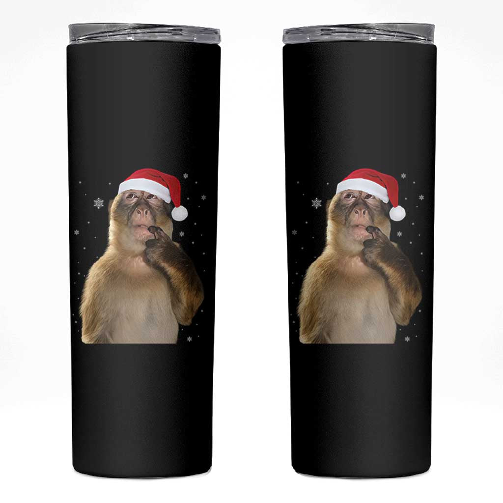 Christmas Thinking Monkey Meme Humor Brainrot Skinny Tumbler - Wonder Print Shop