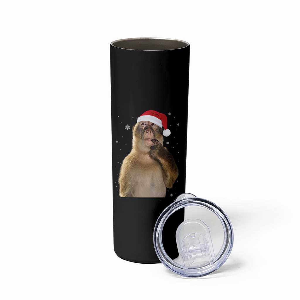 Christmas Thinking Monkey Meme Humor Brainrot Skinny Tumbler - Wonder Print Shop