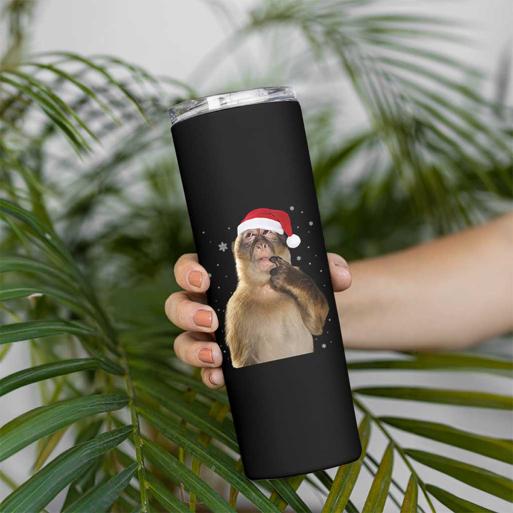 Christmas Thinking Monkey Meme Humor Brainrot Skinny Tumbler - Wonder Print Shop