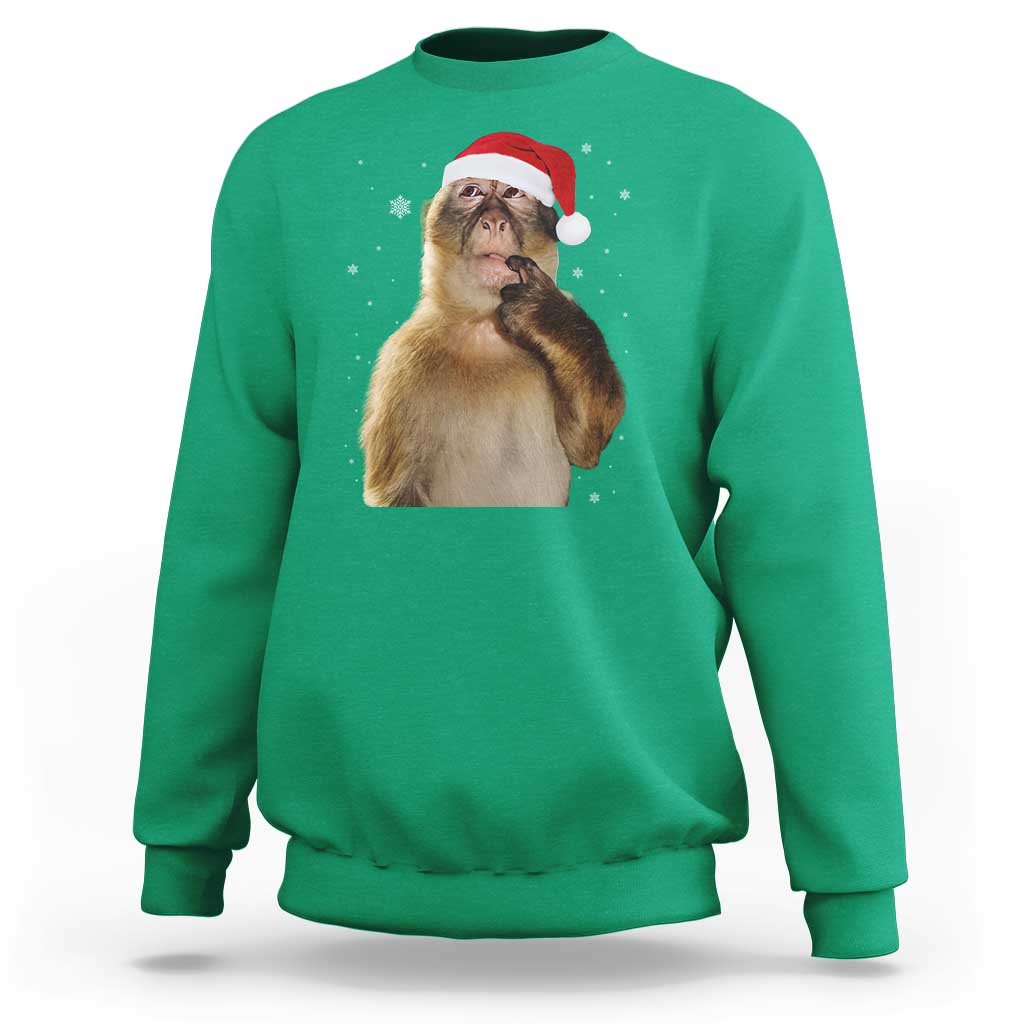 Christmas Thinking Monkey Meme Humor Brainrot Sweatshirt - Wonder Print Shop