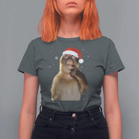 Christmas Thinking Monkey Meme Humor Brainrot T Shirt For Women - Wonder Print Shop