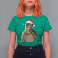 Christmas Thinking Monkey Meme Humor Brainrot T Shirt For Women - Wonder Print Shop