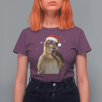 Christmas Thinking Monkey Meme Humor Brainrot T Shirt For Women - Wonder Print Shop
