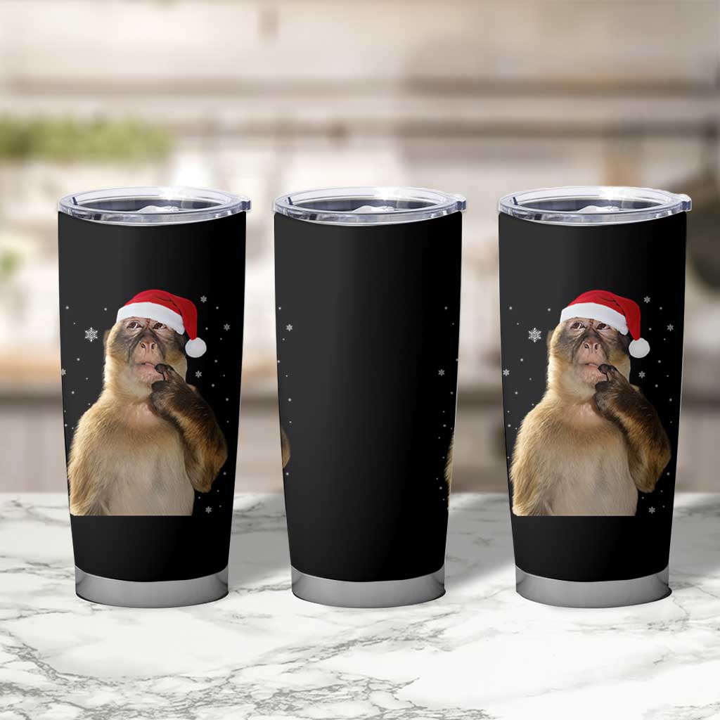 Christmas Thinking Monkey Meme Humor Brainrot Tumbler Cup - Wonder Print Shop