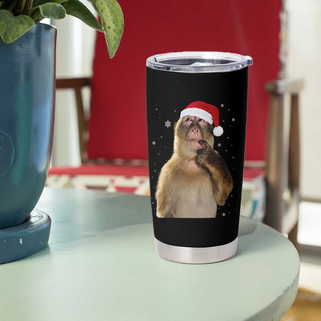 Christmas Thinking Monkey Meme Humor Brainrot Tumbler Cup - Wonder Print Shop