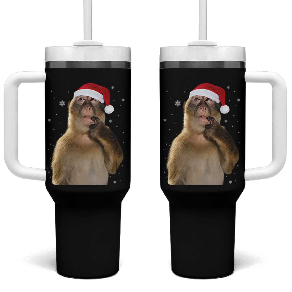 Christmas Thinking Monkey Meme Humor Brainrot Tumbler With Handle - Wonder Print Shop
