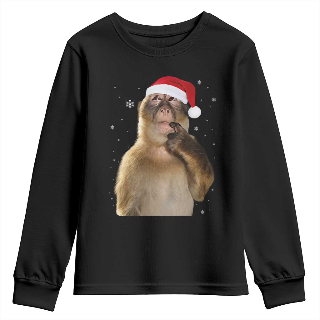 Christmas Thinking Monkey Meme Humor Brainrot Youth Sweatshirt - Wonder Print Shop