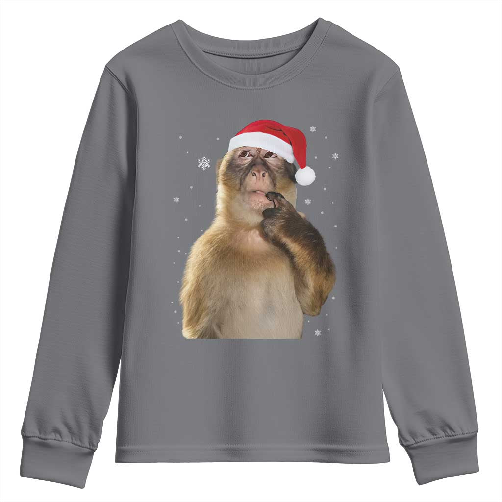Christmas Thinking Monkey Meme Humor Brainrot Youth Sweatshirt - Wonder Print Shop