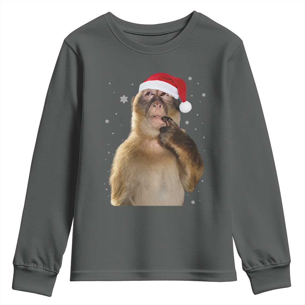 Christmas Thinking Monkey Meme Humor Brainrot Youth Sweatshirt - Wonder Print Shop