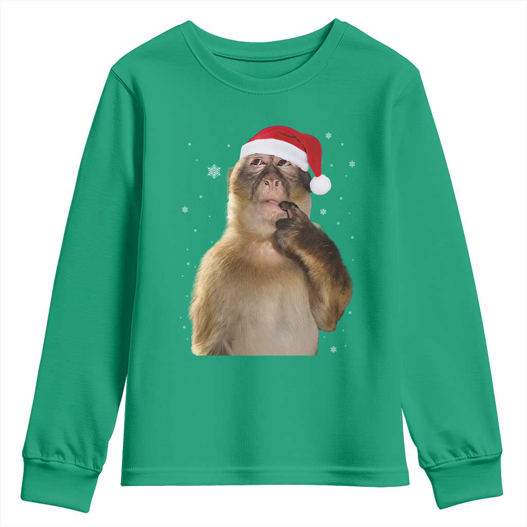 Christmas Thinking Monkey Meme Humor Brainrot Youth Sweatshirt - Wonder Print Shop