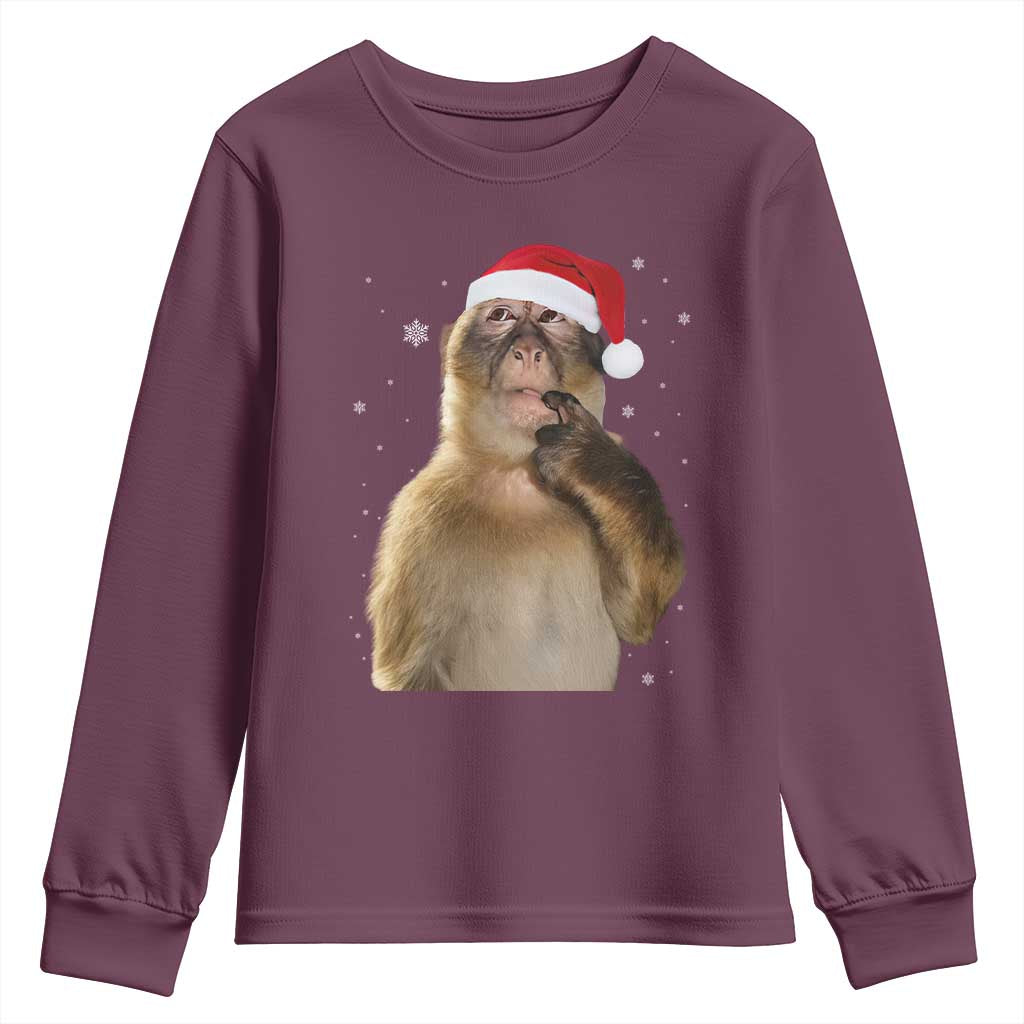 Christmas Thinking Monkey Meme Humor Brainrot Youth Sweatshirt - Wonder Print Shop