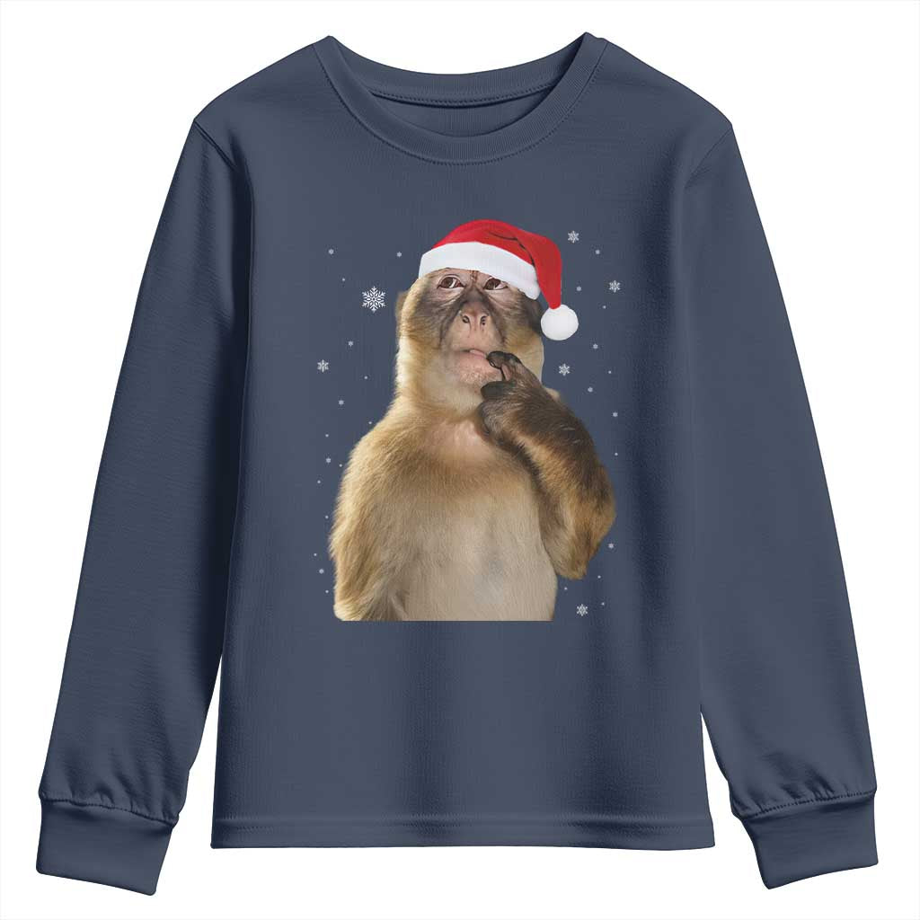 Christmas Thinking Monkey Meme Humor Brainrot Youth Sweatshirt - Wonder Print Shop