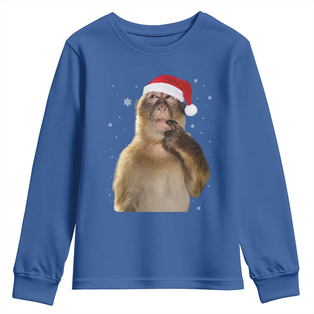 Christmas Thinking Monkey Meme Humor Brainrot Youth Sweatshirt - Wonder Print Shop