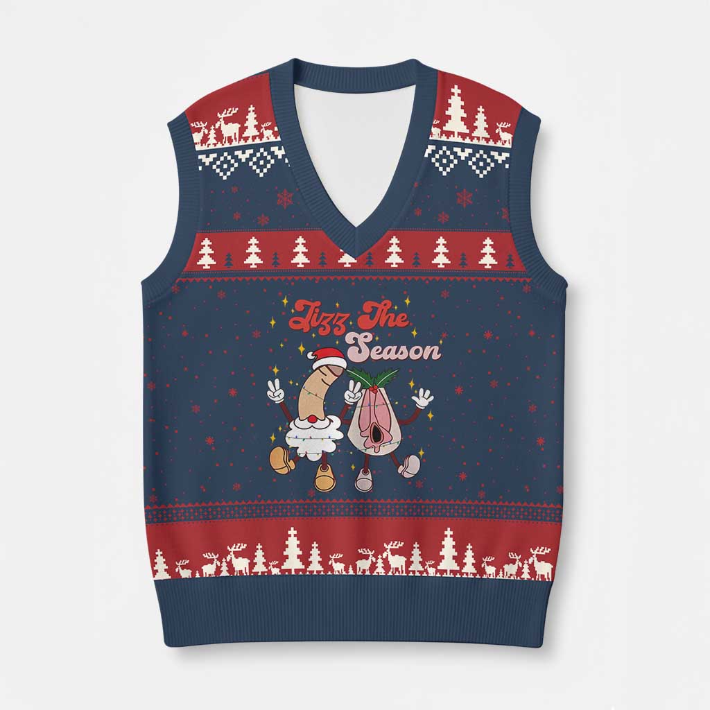 Dirty Xmas Jizz The Season V-Neck Knit Sweater Vest Funny Xmas Inappropriate Adult Humor - Wonder Print Shop