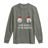 Funny Christmas Adult Humor Long Sleeve Shirt Stop Staring At My Snowmen Boobs Xmas Embarrassing - Wonder Print Shop