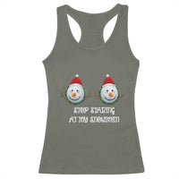 Funny Christmas Adult Humor Racerback Tank Top Stop Staring At My Snowmen Boobs Xmas Embarrassing - Wonder Print Shop