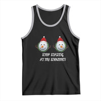 Funny Christmas Adult Humor Tank Top Stop Staring At My Snowmen Boobs Xmas Embarrassing - Wonder Print Shop