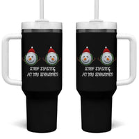 Funny Christmas Adult Humor Tumbler With Handle Stop Staring At My Snowmen Boobs Xmas Embarrassing - Wonder Print Shop