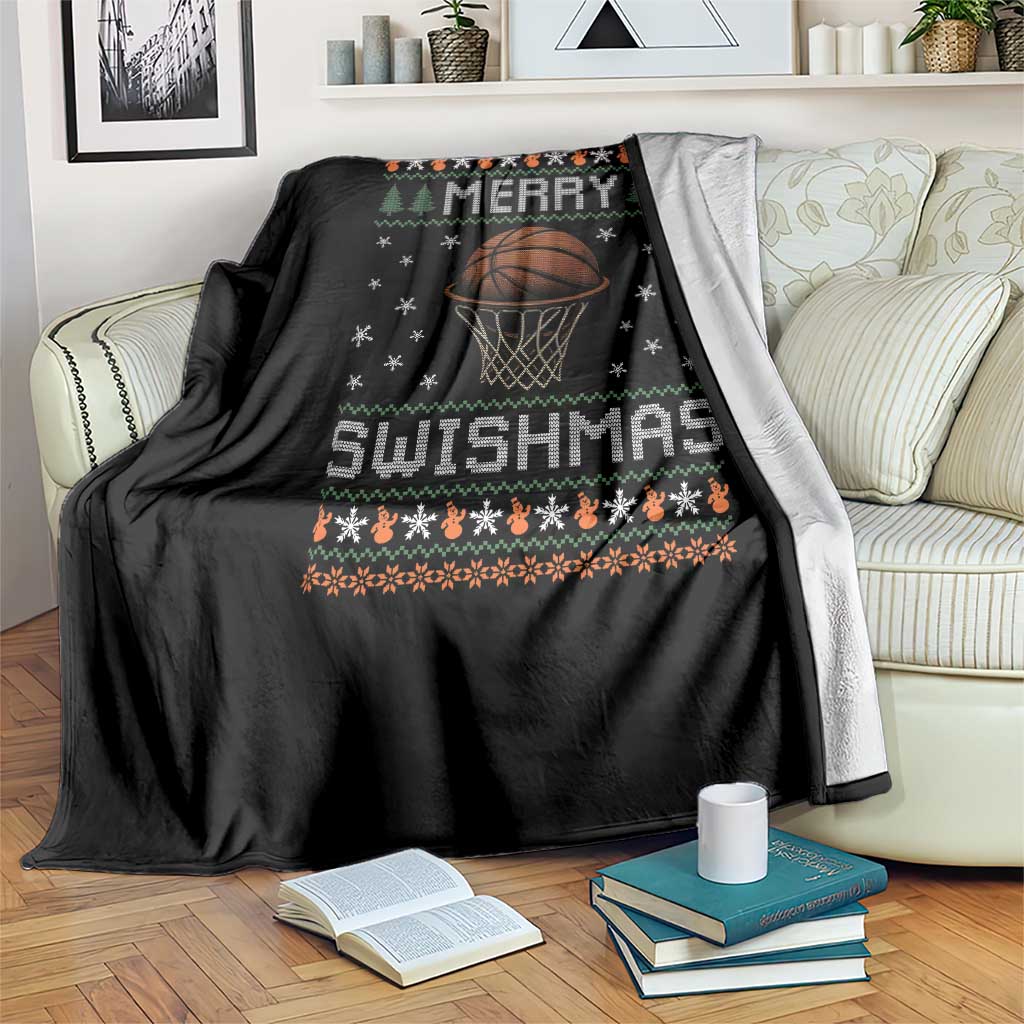 Funny Christmas Basketball Throw Blanket Merry Swishmas Ugly Xmas Swish Technique - Wonder Print Shop
