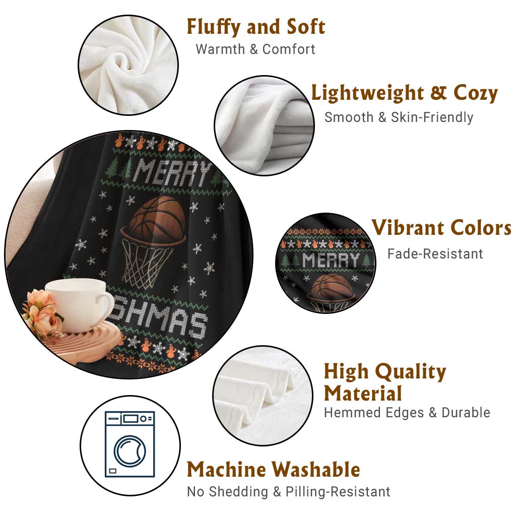 Funny Christmas Basketball Throw Blanket Merry Swishmas Ugly Xmas Swish Technique - Wonder Print Shop