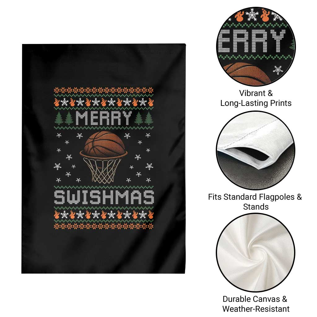Funny Christmas Basketball Garden Flag Merry Swishmas Ugly Xmas Swish Technique - Wonder Print Shop