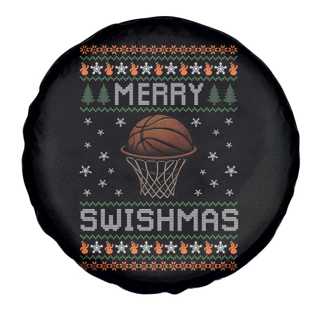 Funny Christmas Basketball Spare Tire Cover Merry Swishmas Ugly Xmas Swish Technique - Wonder Print Shop