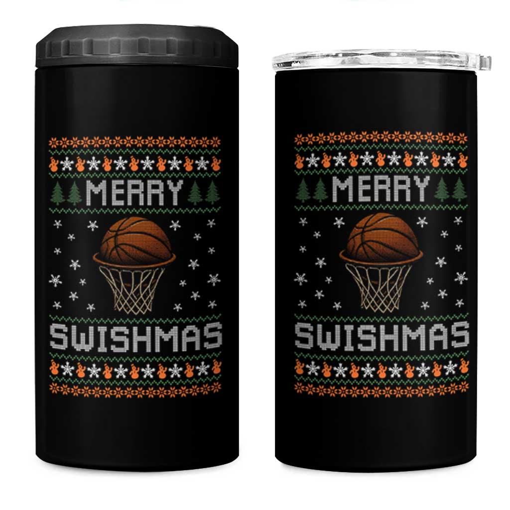 Funny Christmas Basketball 4 in 1 Can Cooler Tumbler Merry Swishmas Ugly Xmas Swish Technique - Wonder Print Shop