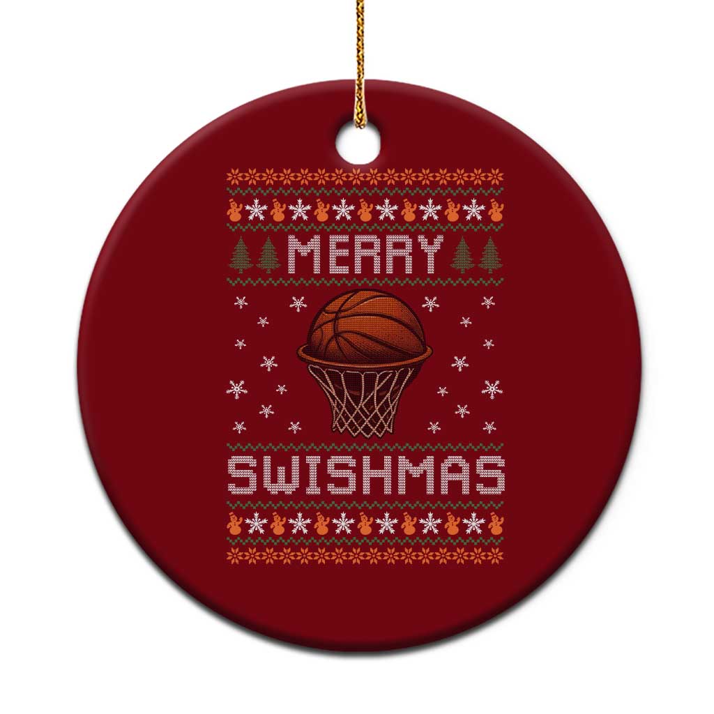 Funny Christmas Basketball Ceramic Ornament Merry Swishmas Ugly Xmas Swish Technique - Wonder Print Shop