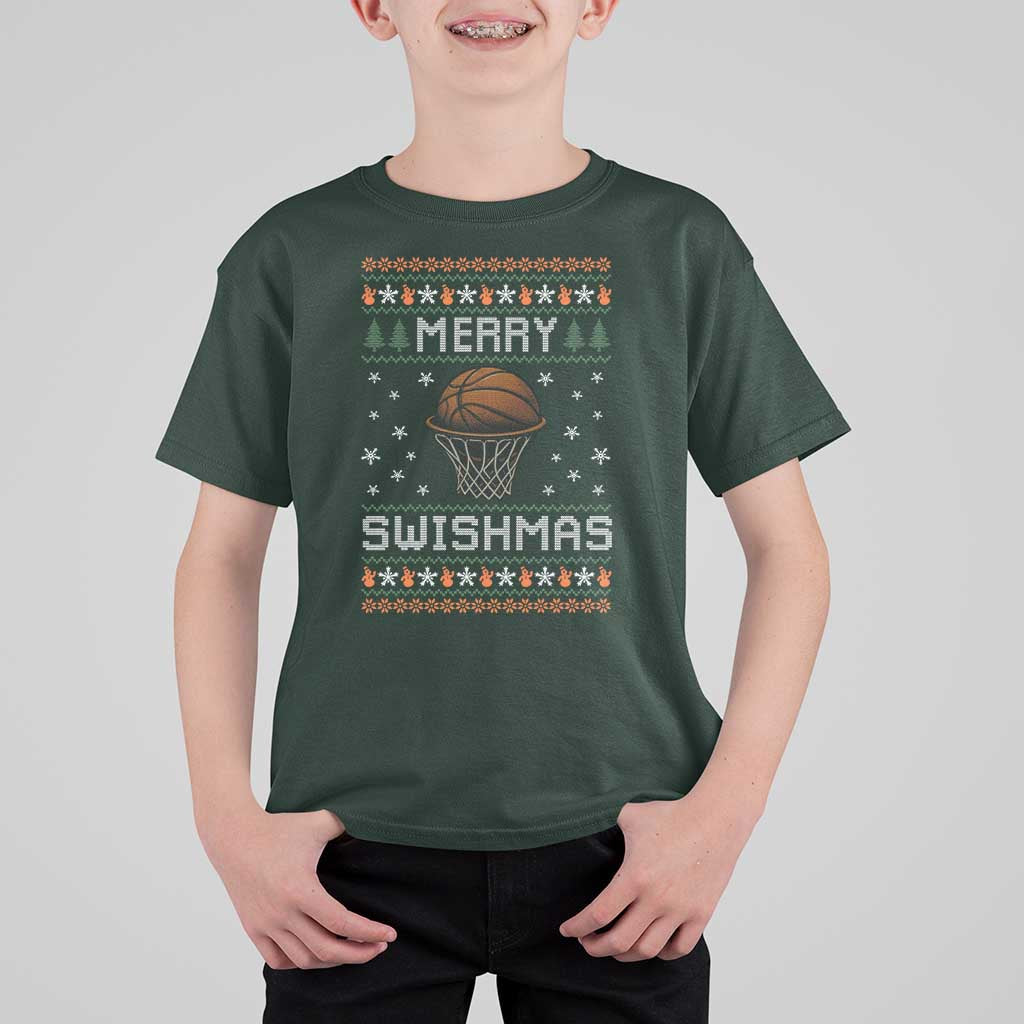 Funny Christmas Basketball T Shirt For Kid Merry Swishmas Ugly Xmas Swish Technique - Wonder Print Shop