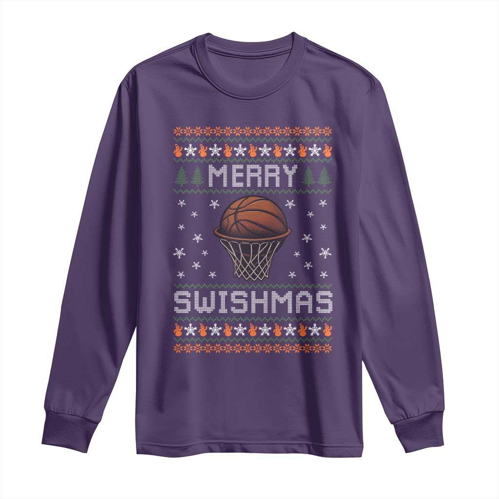 Funny Christmas Basketball Long Sleeve Shirt Merry Swishmas Ugly Xmas Swish Technique - Wonder Print Shop