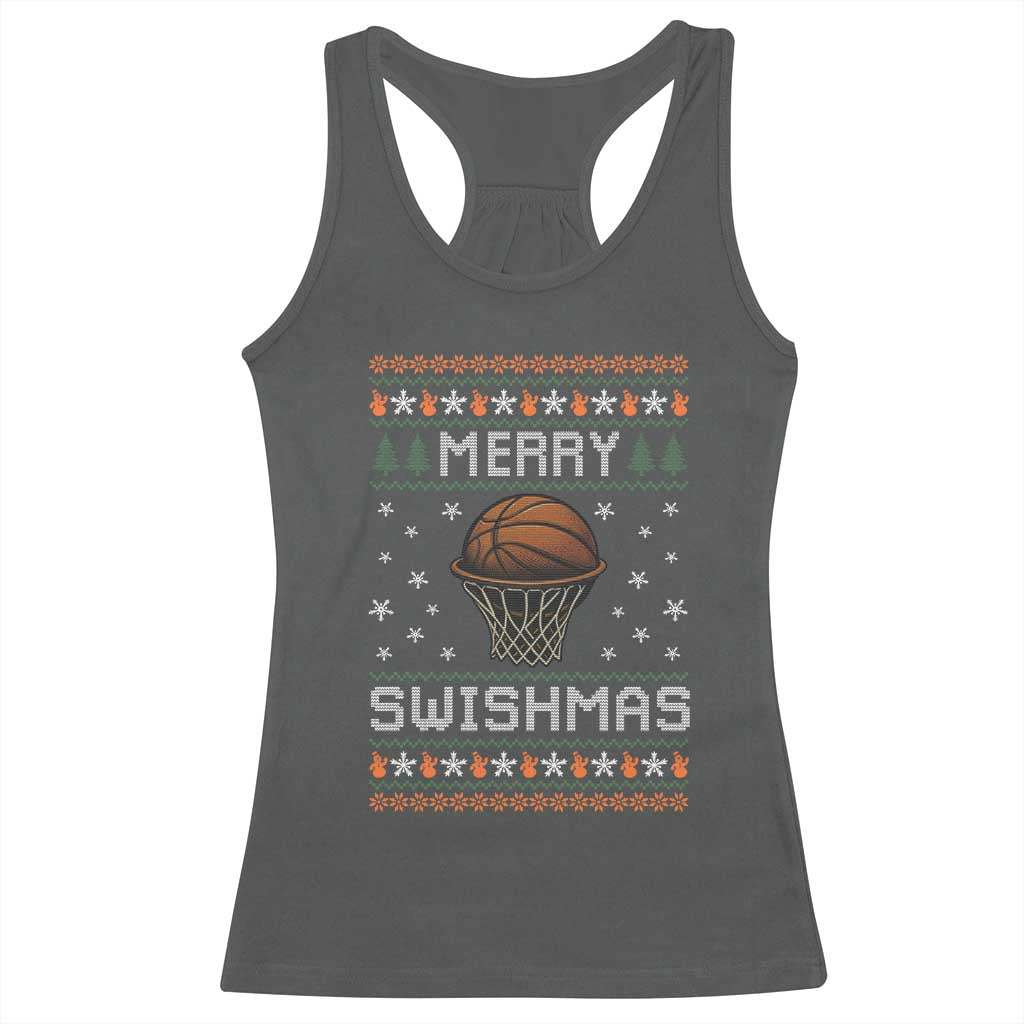 Funny Christmas Basketball Racerback Tank Top Merry Swishmas Ugly Xmas Swish Technique - Wonder Print Shop