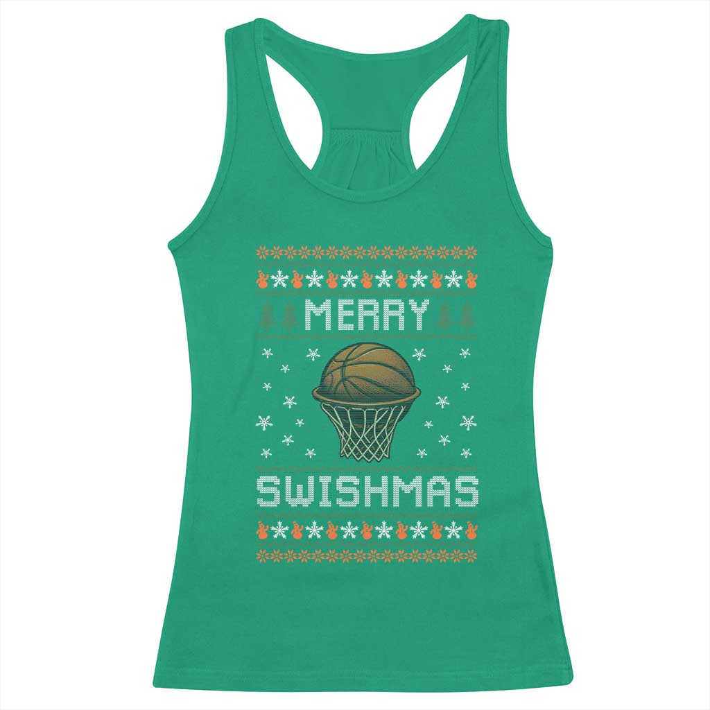 Funny Christmas Basketball Racerback Tank Top Merry Swishmas Ugly Xmas Swish Technique - Wonder Print Shop