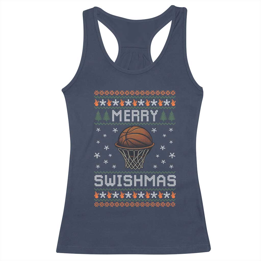 Funny Christmas Basketball Racerback Tank Top Merry Swishmas Ugly Xmas Swish Technique - Wonder Print Shop