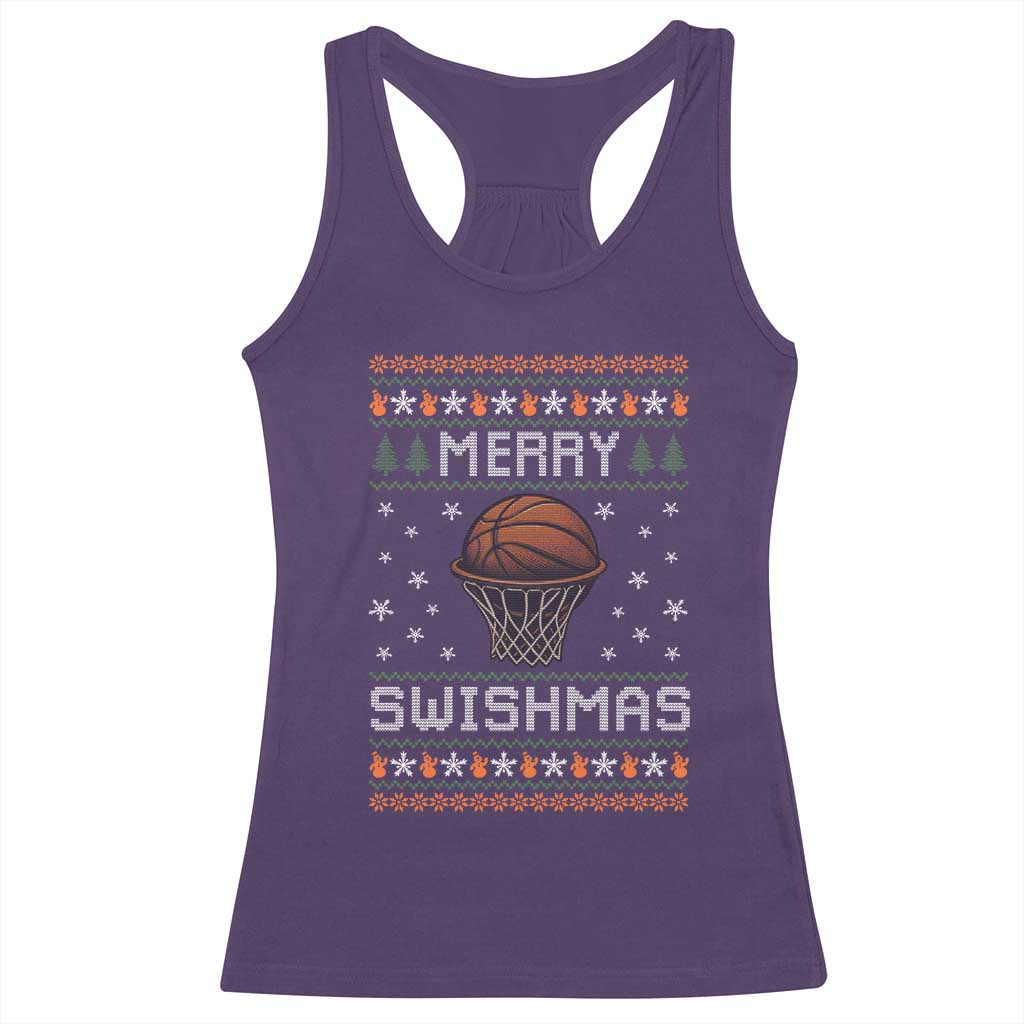 Funny Christmas Basketball Racerback Tank Top Merry Swishmas Ugly Xmas Swish Technique - Wonder Print Shop