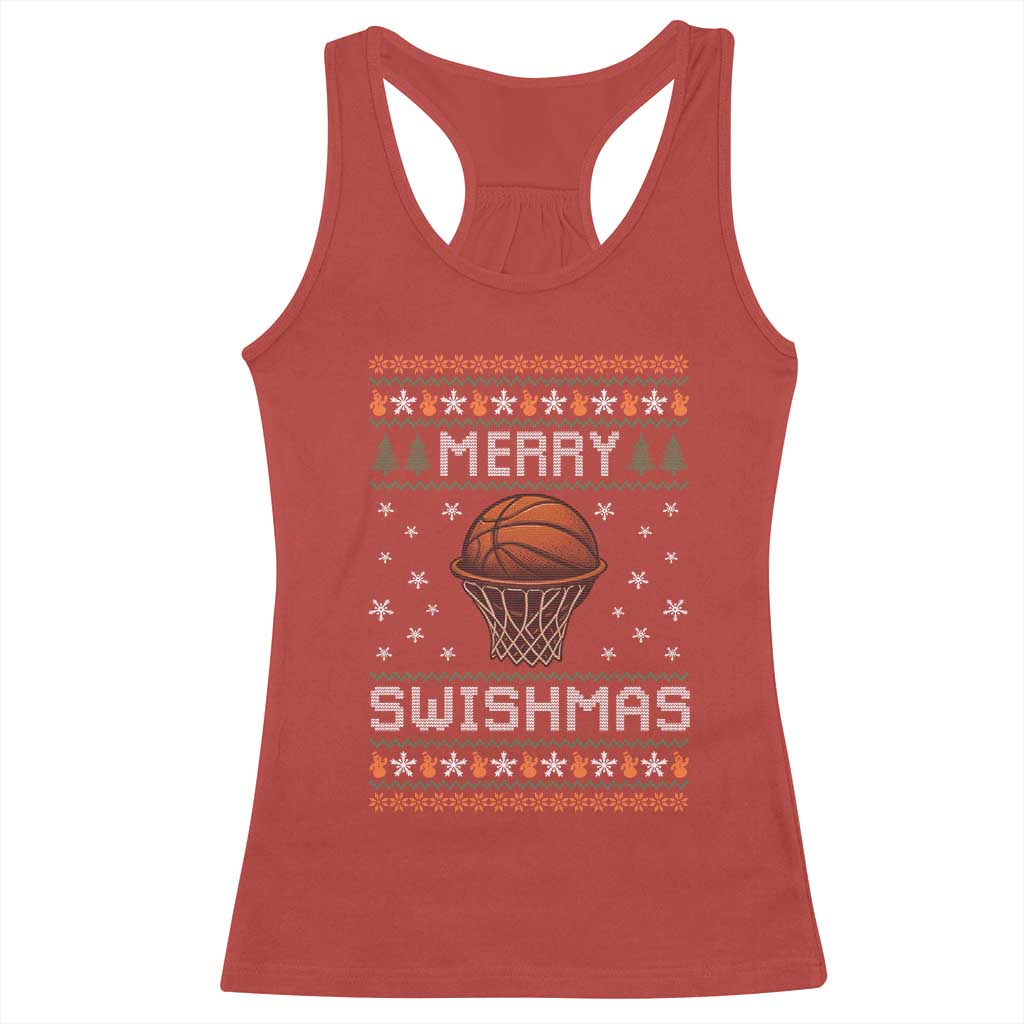 Funny Christmas Basketball Racerback Tank Top Merry Swishmas Ugly Xmas Swish Technique - Wonder Print Shop