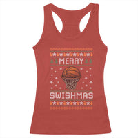 Funny Christmas Basketball Racerback Tank Top Merry Swishmas Ugly Xmas Swish Technique - Wonder Print Shop