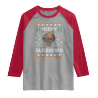 Funny Christmas Basketball Raglan Shirt Merry Swishmas Ugly Xmas Swish Technique - Wonder Print Shop
