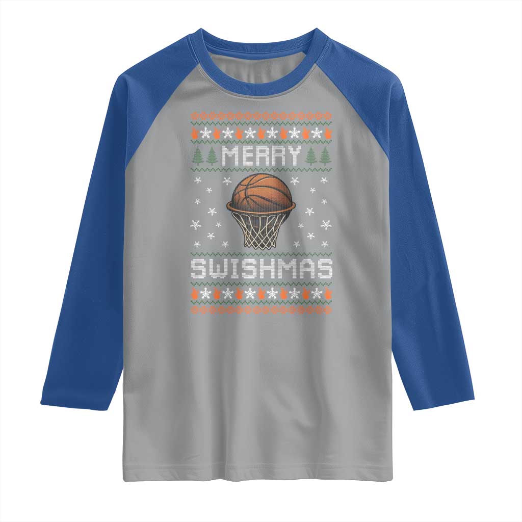 Funny Christmas Basketball Raglan Shirt Merry Swishmas Ugly Xmas Swish Technique - Wonder Print Shop