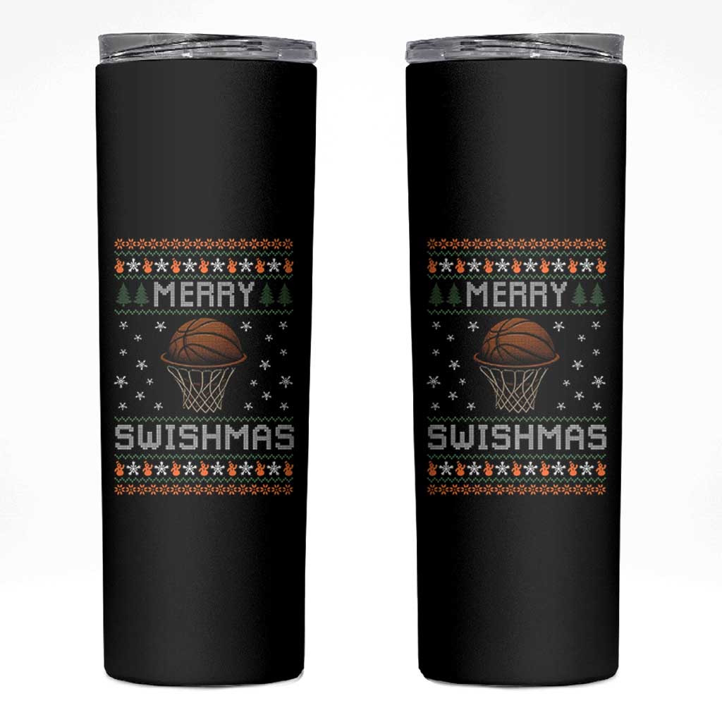 Funny Christmas Basketball Skinny Tumbler Merry Swishmas Ugly Xmas Swish Technique - Wonder Print Shop
