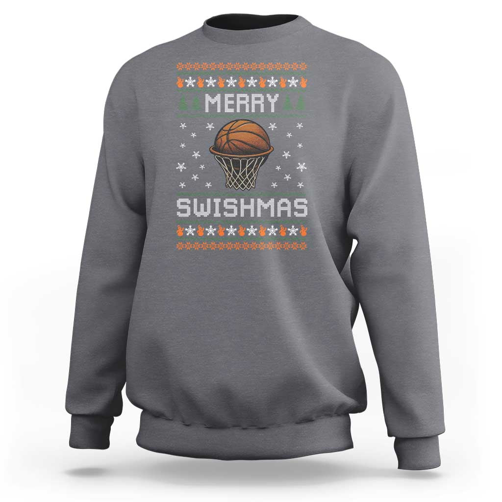 Funny Christmas Basketball Sweatshirt Merry Swishmas Ugly Xmas Swish Technique - Wonder Print Shop