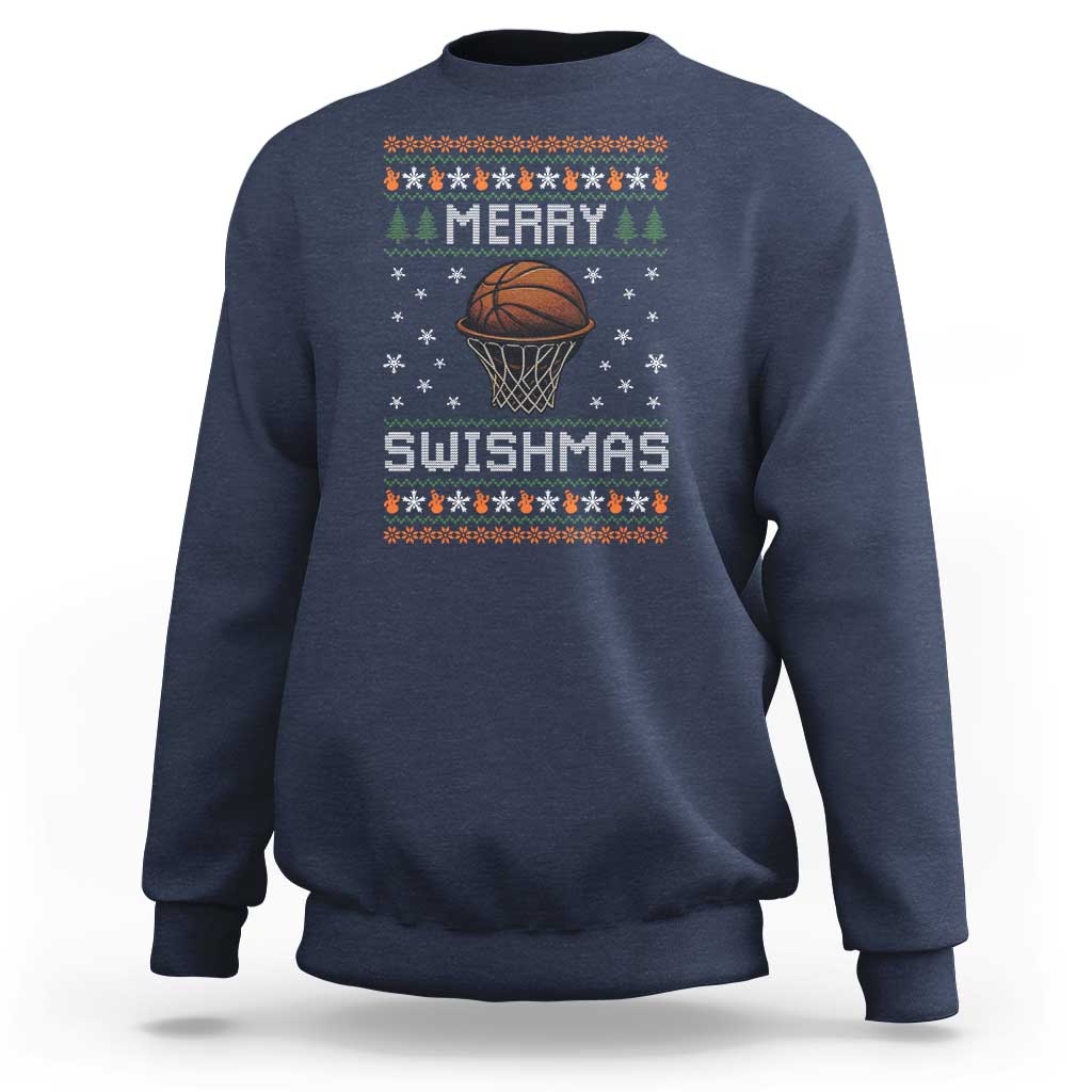 Funny Christmas Basketball Sweatshirt Merry Swishmas Ugly Xmas Swish Technique - Wonder Print Shop