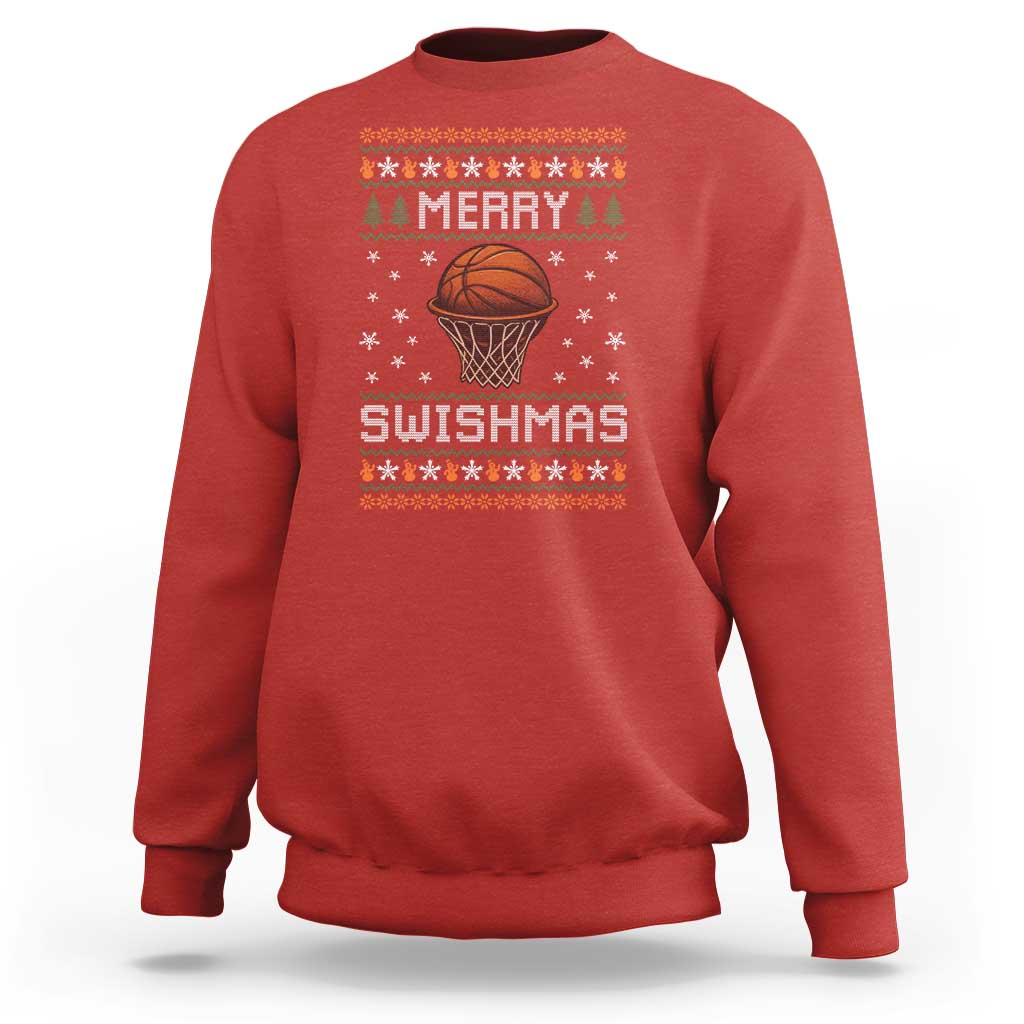 Funny Christmas Basketball Sweatshirt Merry Swishmas Ugly Xmas Swish Technique - Wonder Print Shop