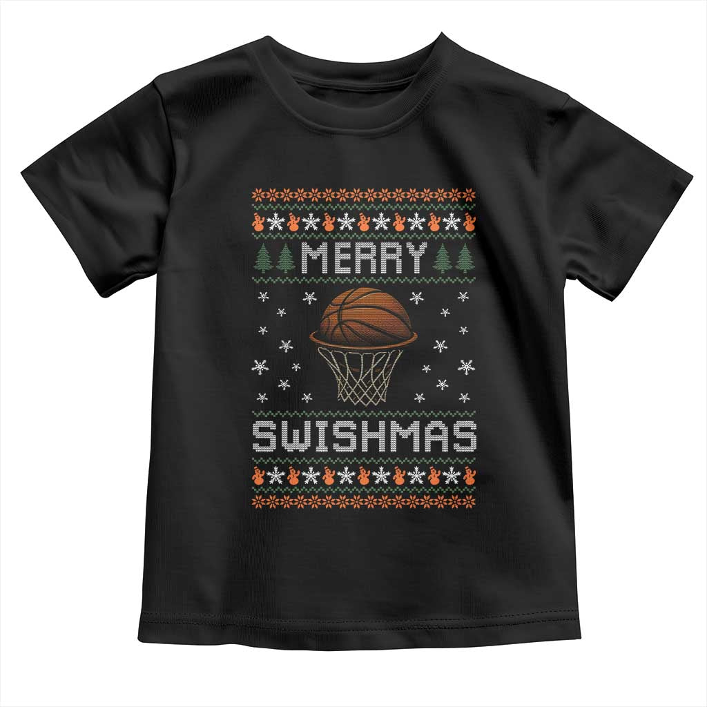 Funny Christmas Basketball Toddler T Shirt Merry Swishmas Ugly Xmas Swish Technique - Wonder Print Shop