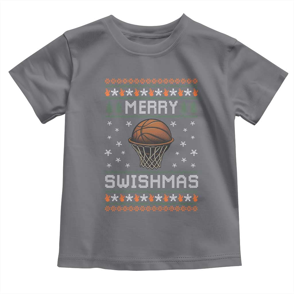 Funny Christmas Basketball Toddler T Shirt Merry Swishmas Ugly Xmas Swish Technique - Wonder Print Shop