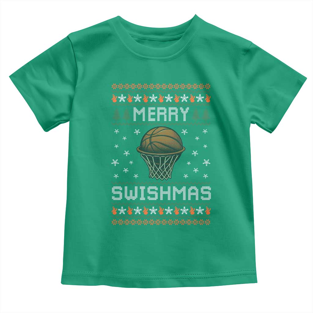 Funny Christmas Basketball Toddler T Shirt Merry Swishmas Ugly Xmas Swish Technique - Wonder Print Shop