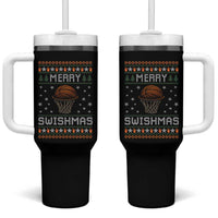 Funny Christmas Basketball Tumbler With Handle Merry Swishmas Ugly Xmas Swish Technique - Wonder Print Shop