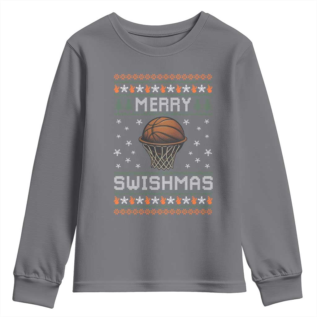Funny Christmas Basketball Youth Sweatshirt Merry Swishmas Ugly Xmas Swish Technique - Wonder Print Shop